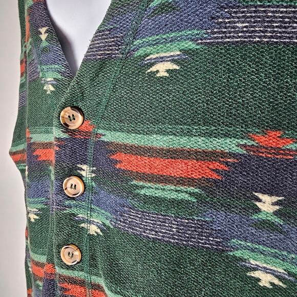 VTG Santana Vest Size Large Green Aztec Print Button Front Western Boho - Picture 2 of 12